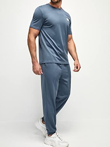 Erkekler için FDSUFDY İki Parçalı Kıyafetler Erkekler Yama Detay Tee Sweatpants (Renk: Tozlu Mavi, Boyut: XXL)