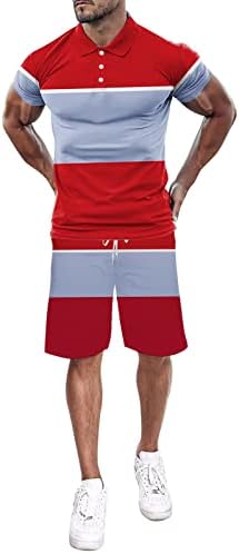 Kangma Erkek eşofman takımlar Erkek Moda Kısa Kollu tişört ve şort takımı Yaz 2 Parça Kıyafet Kırmızı
