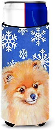 Caroline's Treasures LH9305MUK Pomeranian Kış Kar Taneleri Tatil İnce kutular için Ultra Hugger, Soğutucu Kol Hugger