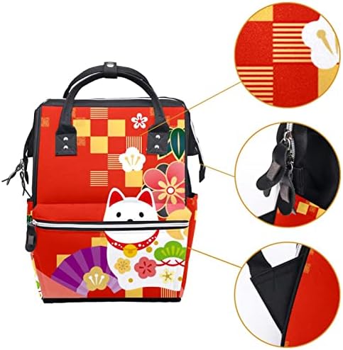 Kırmızı Japon Fuji Dağı Kedi Ekose Desen bebek bezi çantası Sırt Çantası Bebek Bezi Değiştirme Çantaları Çok Fonksiyonlu
