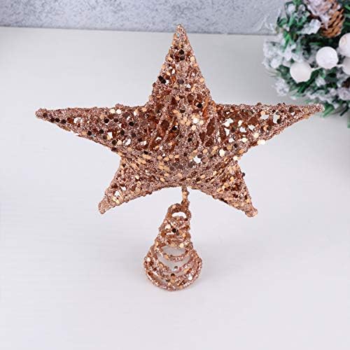 Amosfun Noel Dekorasyon 20 cm Noel Ağacı Demir Yıldız Topper Işıltılı Noel Ağacı Dekorasyon Süsler (Gül Altın)