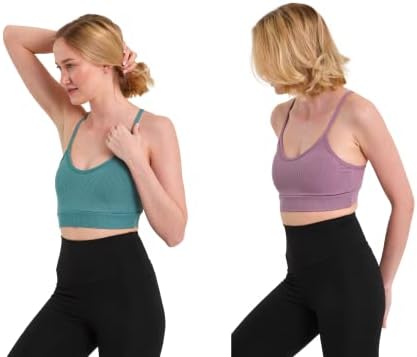 2 Paket Çapraz Geri Spor Sütyen Kadınlar için, Nervürlü Spor Sutyeni Yoga Üst Spor Egzersiz Yastıklı Dikişsiz Sutyen
