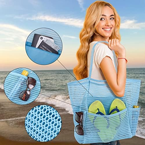 Taınehs Örgü plaj büyük el çantası Büyük Çanta 2023 Yükseltme Kadınlar için Çoklu Cepler ile Aile Seyahat için Yüzme