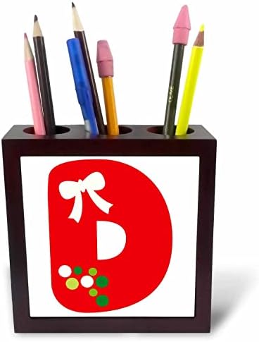 3dRose Sevimli Kırmızı ve Yeşil Noel Monogramı İlk D-Çini Kalem Tutucular (ph-371213-1)
