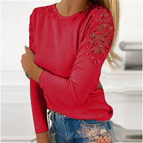 Artı Kadınlar için Üstleri Artı Boyutu, rahat Dantel Uzun Kollu T Shirt Zarif Crewneck Grafik Tees Şık Tunik Bluzlar
