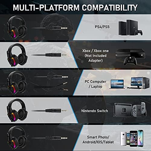 PS4 PC Xbox One PS5 Denetleyicisi için MANBASNAKE Oyun Kulaklığı, Ayarlanabilir Mikrofonlu Kulak Üstü Kulaklıkları