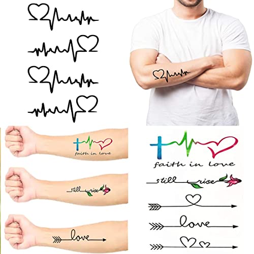 VOORKOMS 10 Adet Paketi Ok Kalp Müzik Simgesi Severler için Combo Paketi Geçici Su Geçirmez Dövme Etiket Yetişkinler