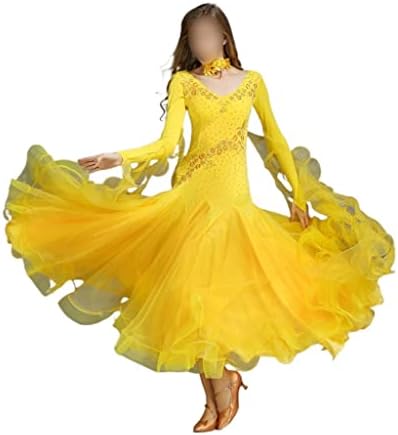 CCBUY Kostümleri Balo Salonu Dans Elbise Kadınlar için Rekabet Elbiseler Standart Dans Elbise Uzun Kollu (Renk: A,