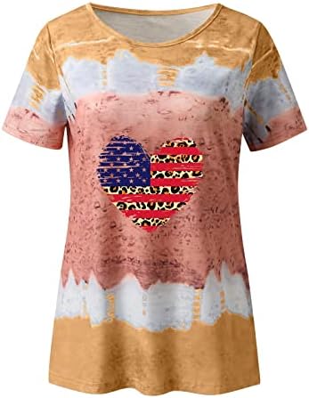 4th Temmuz Tişörtleri Gömlek Kadınlar için Kısa Kollu V Boyun T-Shirt ABD Bayrağı Çizgili Kravat Boya Vatansever Gömlek