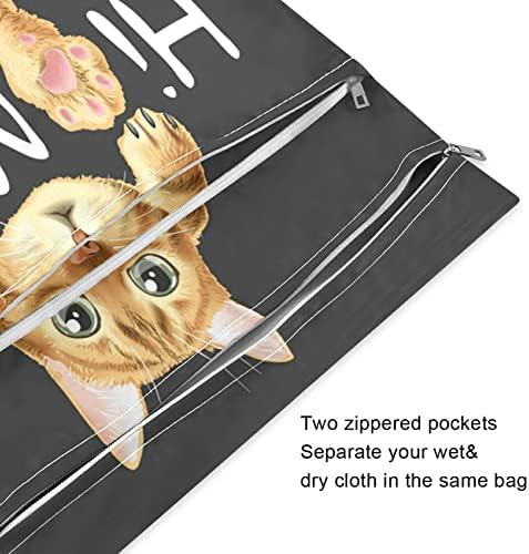 ZZXXB Komik Kedi Miyav Su Geçirmez Islak Çanta Kullanımlık Bez Bebek Bezi Islak Kuru fermuarlı çanta Cep Seyahat Plaj