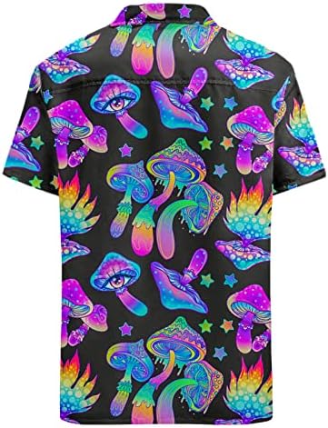 HUGLAZY Sihirli Mantar havai gömleği Erkekler için Renkli Rave Büyük ve Uzun Boylu Kısa Kollu Düğme Aşağı Gömlek Komik