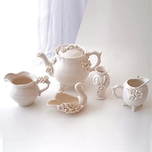 Ofis demlik bej çay seti Çiçek Süsleme seramik demlik Kreması süt kupası çay seti Öğleden sonra çay çaydanlıklar (Renk: