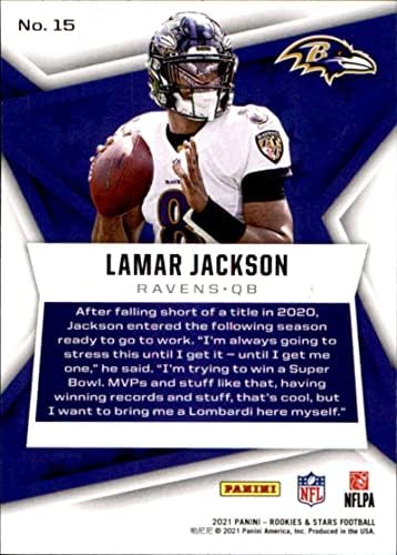 2021 Çaylaklar ve Yıldızlar 15 Lamar Jackson Baltimore Kuzgunları Panini NFL Futbol Ticaret Kartı