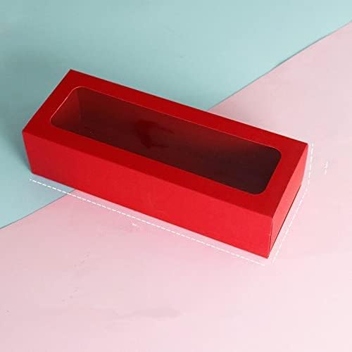 Kahverengi/Kırmızı / Siyah Kraft Kağıt Çekmece Tipi Hediye Kutusu İle Şeffaf PVC Pencere Düğün Çerez Şeker çikolatalı
