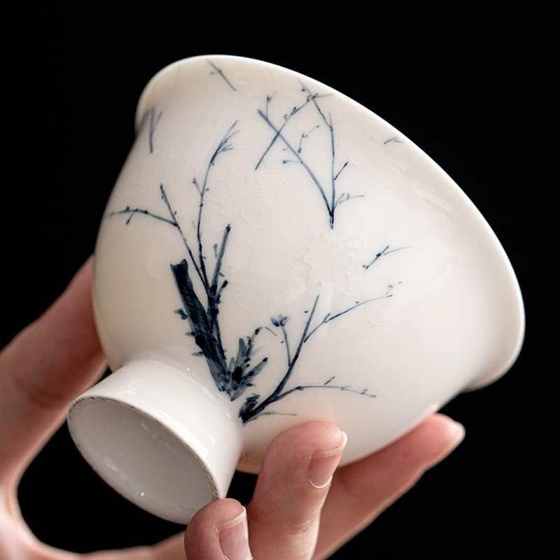 XİULAİQ 130 ml El Boyalı Erik Çiçeği Sanat Seramik Çay Kasesi Kaplı Kase Tek Çay Gaiwan Ev Kung Fu Teaware Seti Çay