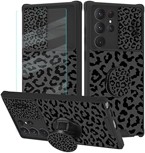 Uyumlu Samsung Galaxy S21 Ultra Kılıf Siyah Leopar Kadın Kızlar için, darbeye Dayanıklı Ekran Koruyucu ile Slayt kamera