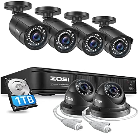 ZOSI H. 265 + 8 Kanal 5MP 2 K PoE Güvenlik Kamera Sistemi Açık Kapalı, 6x5 MP(2 K) bullet Dome PoE IP Kameralar ile