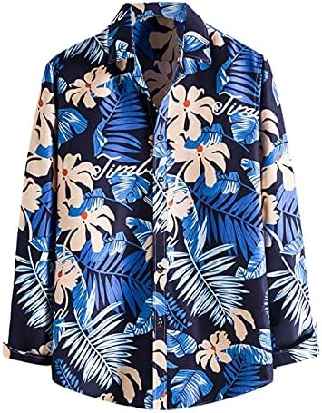 XZHDD Hawaiian Gömlek Mens için, Uzun Kollu Sonbahar Düğme Aşağı Turn-Aşağı Gömlek Sokak İsa Çapraz Baskı Vintage