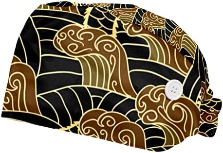 2 Adet Çalışma Kapaklar Düğme Kabak Kravat Geri Kabarık Şapkalar Nefes Saç Kapağı, Oryantal Ejderha Dalga