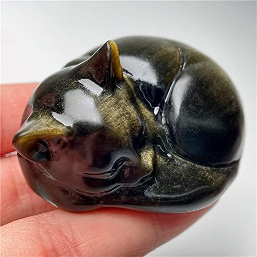 DOUPE Doğal Siyah Obsidyen El Oyma Doğal Altın Obsidyen Uyku Kedi Kuvars Kristal Kafatası Şifa Ev Dekorasyon Hediye