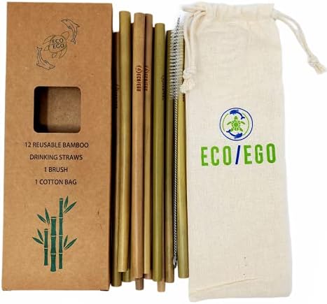 ABD'ye ait ECO/EGO premium el yapımı organik 8 bambu pipet. Fırça ve seyahat çantası ile 12 biyolojik olarak parçalanabilir