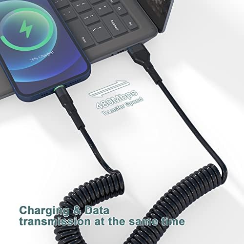 Apple CarPlay için Sarmal Yıldırım Kablosu, MFi Sertifikalı Geri Çekilebilir USB'den Yıldırım Kablosuna Veri İletimi