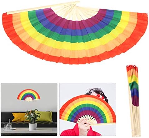plplaaoo El Fanı, Gökkuşağı Katlanır Vantilatörler Renkli El Fanı, Renkli Kung Fu Fanı, Bambu Doğal Renkler Kadınlar/Erkekler