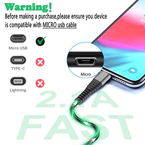 Mikro USB Kablosu 3FT, Hızlı Şarj Android Şarj led ışık Up Telefon şarj kablosu için Huawei Mate SE, Samsung Galaxy