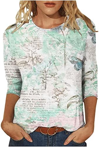 Üst Tshirt Kadınlar için Yaz Sonbahar Uzun Kollu 3/4 Kollu Elbise Ekip Boyun Pamuk Grafik Brunch Bluz 64 64