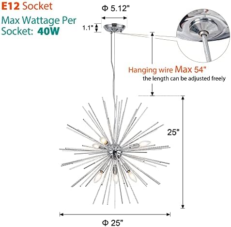 MAYNA Sputnik avizeler 6-light yıldız patlaması avize cilalı krom havai fişek avize orta yüzyıl uydu kolye ışık oturma