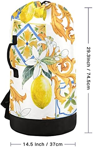 Sicilya Tarzı Limon Meyve Çini Çamaşır Torbası Omuz Askılı Büyük Ağır Hizmet Tipi Çamaşır Sırt Çantası Seyahat Kampı