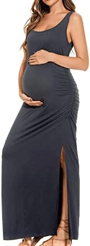 Yaz Tunik Elbise kadın Bölünmüş Uzun hamile elbisesi Kolsuz Dantelli Gebelik Giysileri Rahat Fit Elbise