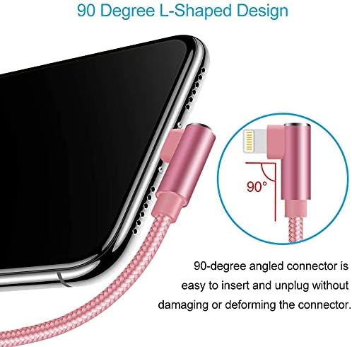 Quickeep iPhone Şarj Cihazı 10ft 90 Derece Yıldırım Kablosu Dik Açı iPhone Şarj Kablosu 3 Paket Naylon Örgülü Şarj