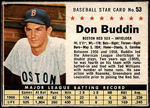 1961 Tahıl Sonrası 53 KUTU Don Buddin Boston Red Sox (Beyzbol Kartı) (Tahıl Kutusundan El Kesimi) VG Red Sox