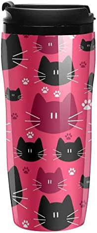 Sevimli Siyah Kedi Yüzleri Kahve Kupa Çift Katmanlı Plastik çay kapaklı bardak 350ml
