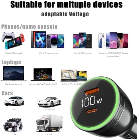 PhınkTek 100W Tip-C Araç Şarj Cihazı Süper Hızlı Şarj PD 100w ve QC3.0 18W Dijital Ekran Araç Şarj Adaptörü iPhone