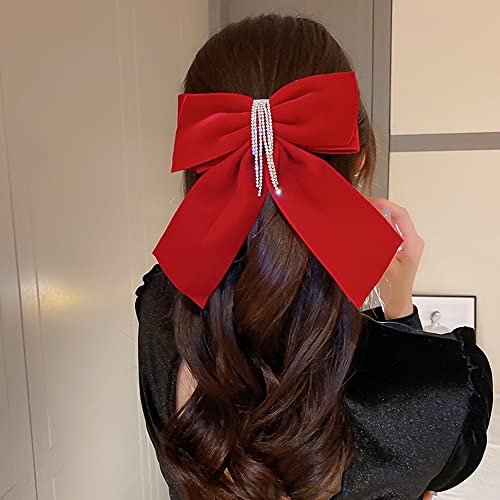 Wiwpar Kadife Büyük kızıl saç fiyonkları saç Klipleri Tokalarım Kadınlar için Sparkly Rhinestone Püskül Saç Klipleri