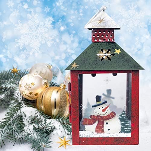 BESTOYARD Noel Fenerler Şamdan Tutucu Kapalı Açık Fenerler Kardan Adam Desen Noel Masa Dekorasyon (Kırmızı Kardan