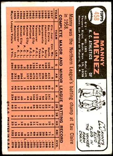1966 Topps 458 Manny Jimenez Kansas City Atletizm (Beyzbol Kartı) VG + Atletizm
