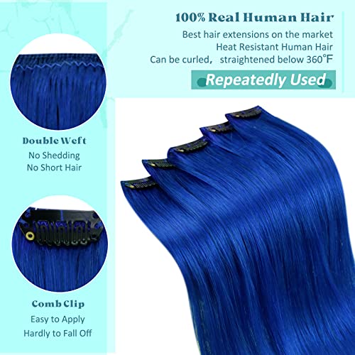 RUNATURE Demetleri klipsli postiş insan saçı Mavi ve Bordo 14 inç kısa 25g 5 adet