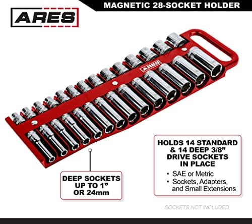ARES 60161-3 Parçalı Kırmızı Manyetik Soket Tutucu Seti-1/4 inç, 3/8 inç ve 1/2 inç Soket Tutucular-Standart ve Derin