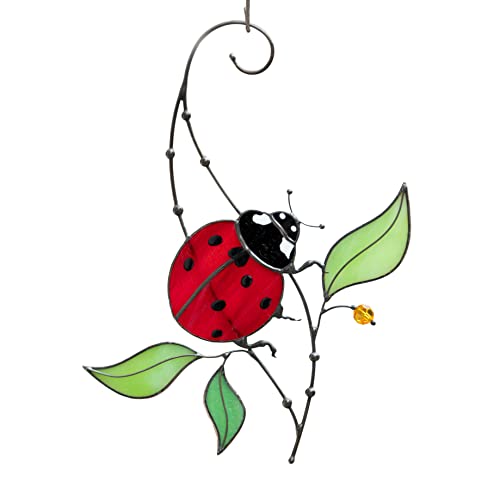 Kırmızı Uğur Böceği Vitray Suncatcher Vitray Pencere Asma Benzersiz Mutfak Dekorasyon