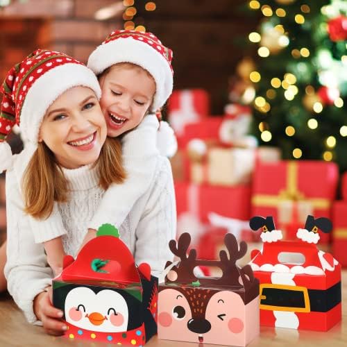 32 Pcs Noel Çerez Hediye Kutuları 3D Noel Santa Kardan Adam Ren Geyiği Elf Elk Parti Favor Kutuları için Ekmek Şeker