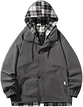 ZDDO Erkek Sonbahar kışlık ceketler Ekose Kapşonlu Ekose Etek Fermuar Giyim Sokak Retro Moda Gevşek Fit Rüzgarlık