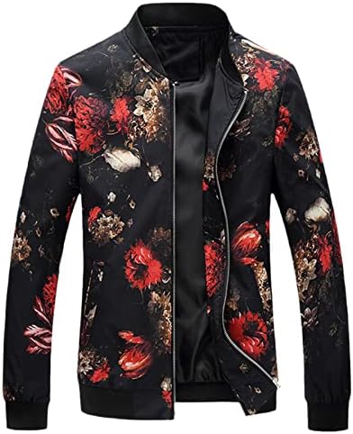 UIOKLMJH Bahar Sonbahar Bombacı Ceket Erkekler Çiçek Baskılı Moda Slim Fit Erkek günlük ceketler erkek Rüzgarlık Ceket