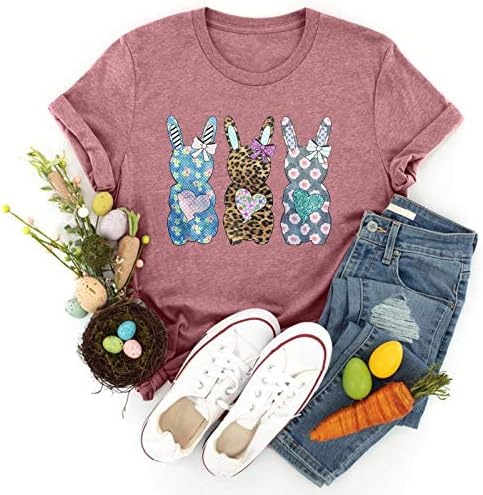 Paskalya Günü kısa kollu tişört Bayan Yumurta Baskı O Boyun T-Shirt Gevşek Fit Artı Boyutu Yumuşak Rahat Tatil Moda