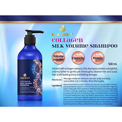 Pax Moly Collagen İpek Hacimli Şampuan 500 ML Kolajenli Saçlar için Şampuan Saç Derisini Nazikçe Temizler Besinlerle