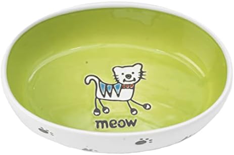 Pet Rageous 2-Cup Silly Kitty Oval Kase, Beyaz / Limon Yeşili