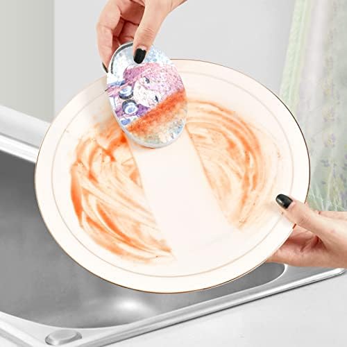 Kıgaı 3 ADET Temizleme ovma süngerleri Kokusuz Mutfak Ovma Pedi Bulaşık Yıkamak için Tahta Hamuru Sünger-Pembe Saçlı