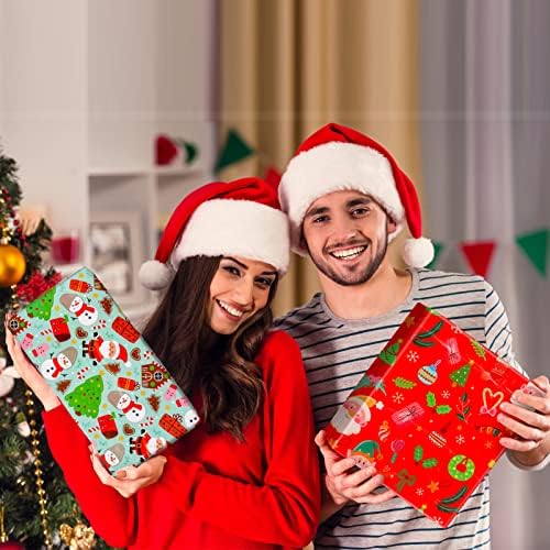Konsait 12 Paket Katlanmış Büyük Yaprak Noel Ambalaj Kağıdı Geleneksel Hediye Paketi, Noel Dekorasyonu, Noel Şenlikli
